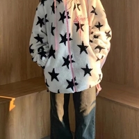 Star Print Pink Zipper Jacket - Thumbnail 1