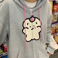 Bear Graphic Print Zipper Hoodie  - Thumbnail 2