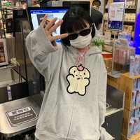 Bear Graphic Print Zipper Hoodie  - Thumbnail 3