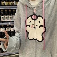 Bear Graphic Print Zipper Hoodie  - Thumbnail 4