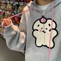 Bear Graphic Print Zipper Hoodie  - Thumbnail 5