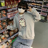 Bear Graphic Print Zipper Hoodie  - Thumbnail 6