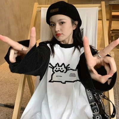 Cat pixel print long sleeve shirt 