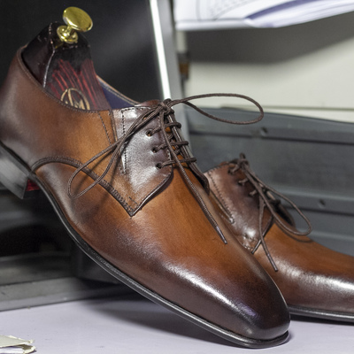 Handamde men brown leather derby lace up shoes - Thumbnail 2