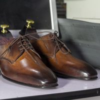 Handamde Men Brown Leather Derby Lace Up Shoes - Thumbnail 1