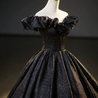 Black Floor Length Off the Shoulder Ball Gown Dress - Thumbnail 2