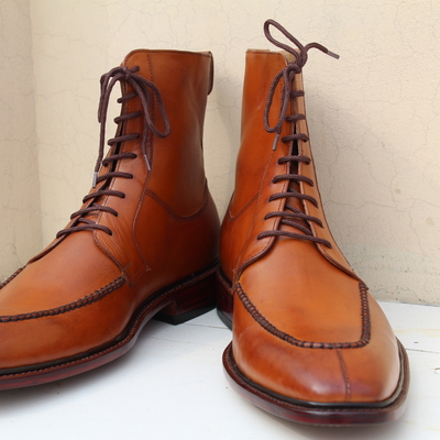 Brown split toe custom made men's ankle high lace up dress boot - Thumbnail 4