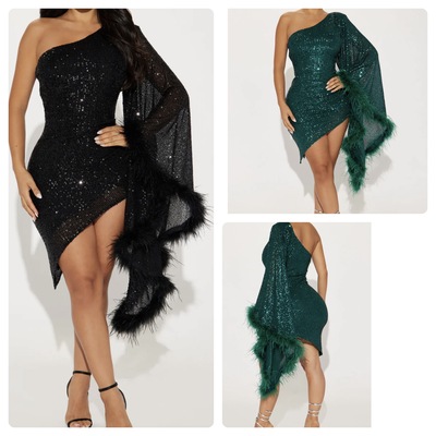 One shoulder Sequins Dress-TD