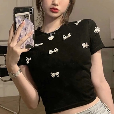 Pearl Bow Short Sleeve Shirt 