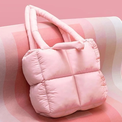 Pink Puffy Quilted Shoulder Bag