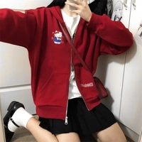 Cat Print Zipper Hoodie  - Thumbnail 2