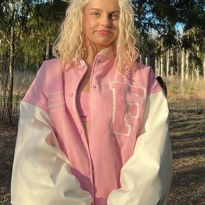 Pink embroidery patchwork varsity jacket