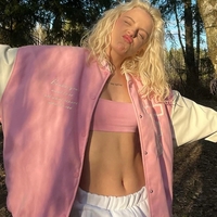 Pink Embroidery Patchwork Varsity Jacket - Thumbnail 2