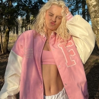 Pink Embroidery Patchwork Varsity Jacket - Thumbnail 4
