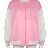 Pink Embroidery Patchwork Varsity Jacket - Thumbnail 5