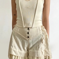 Beige Coquette Patchwork Tie Up High Waist Shorts - Thumbnail 1