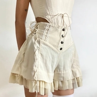 Beige Coquette Patchwork Tie Up High Waist Shorts - Thumbnail 3