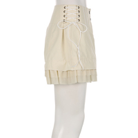 Beige Coquette Patchwork Tie Up High Waist Shorts - Thumbnail 5