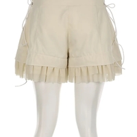 Beige Coquette Patchwork Tie Up High Waist Shorts - Thumbnail 6