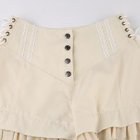 Beige Coquette Patchwork Tie Up High Waist Shorts - Thumbnail 7