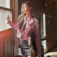 Pink PU Leather Retro Motorbike Jacket  - Thumbnail 1