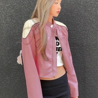 Pink PU Leather Retro Motorbike Jacket  - Thumbnail 4