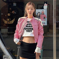 Pink PU Leather Retro Motorbike Jacket  - Thumbnail 8