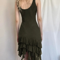 Green Ruffle Irregular Lace Dress  - Thumbnail 1