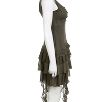 Green Ruffle Irregular Lace Dress  - Thumbnail 4