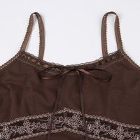 Brown Lace Patchwork Cross Bandage Midi Dress  - Thumbnail 7