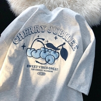 Cherry Embroidery Loose Short Sleeve T-shirt  - Thumbnail 2
