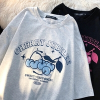 Cherry Embroidery Loose Short Sleeve T-shirt  - Thumbnail 1