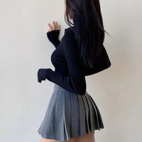 Grey Split Pleated Mini Skirt  - Thumbnail 3