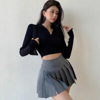 Grey Split Pleated Mini Skirt  - Thumbnail 6