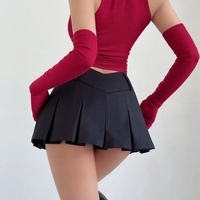 Black V Shape Low Waist Mini Skirt  - Thumbnail 1