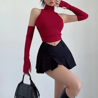 Black V Shape Low Waist Mini Skirt  - Thumbnail 4