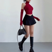 Black V Shape Low Waist Mini Skirt  - Thumbnail 5