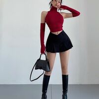 Black V Shape Low Waist Mini Skirt  - Thumbnail 7