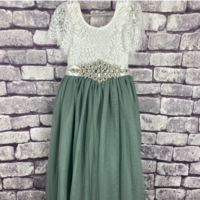 Sage Green Flower Girl Dresses Lace Floor Length - Thumbnail 1