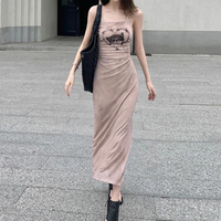 Cat Graphic Print Split Long Dress - Thumbnail 2
