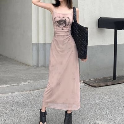 Cat Graphic Print Split Long Dress