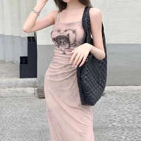 Cat Graphic Print Split Long Dress - Thumbnail 3