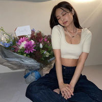 Beige Square Neck Crop Top  - Thumbnail 3