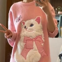 Fluffy Cat Print Sweater  - Thumbnail 1