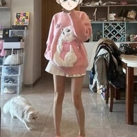 Fluffy Cat Print Sweater  - Thumbnail 4