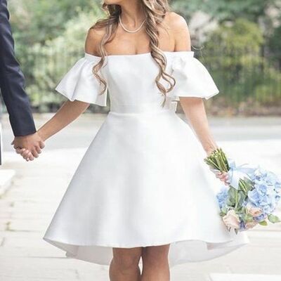 Simple tea-length sleeve hilo beach boho wedding dress bridal gown