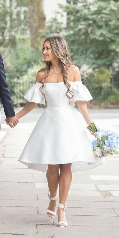 Simple Tea-length Sleeve Hilo Beach Boho Wedding Dress Bridal Gown