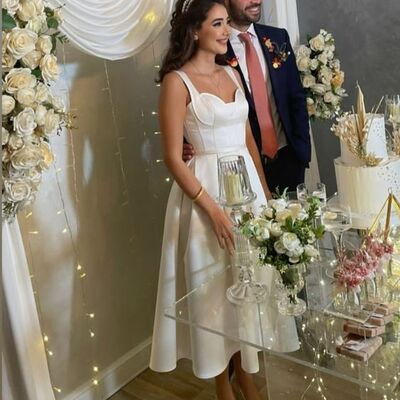 1950s simple tea-length beach boho wedding dress bridal gown