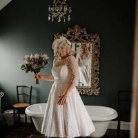 1950S Simple Tea-length Polka Dots Beach Boho Wedding Dress Bridal Gown - Thumbnail 1