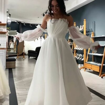 1950s simple tea-length beach boho wedding dress bridal gown